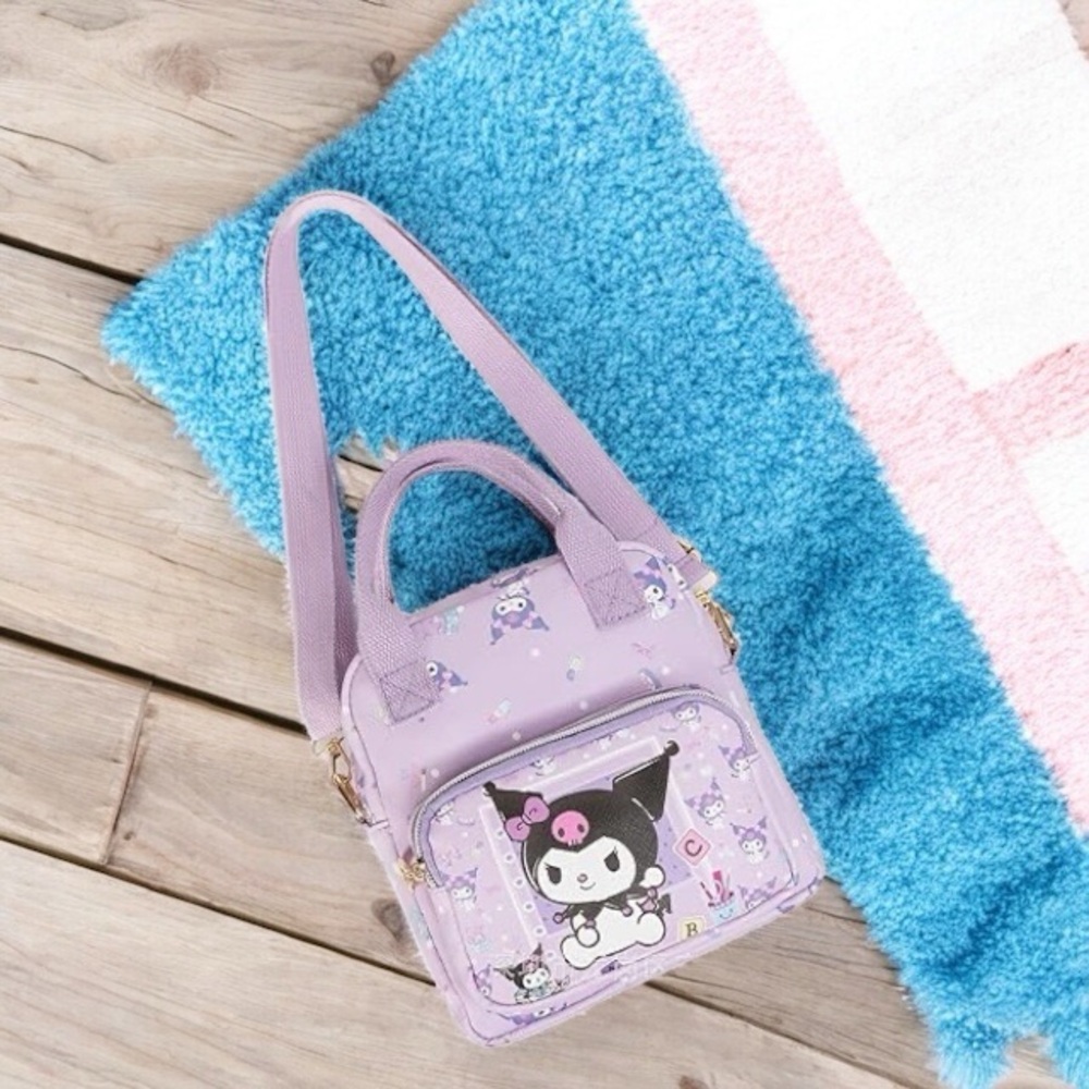 Kawaii Kitty Design Crossbody Multi-Use Bag w/Removable Strap 🆕 Purple